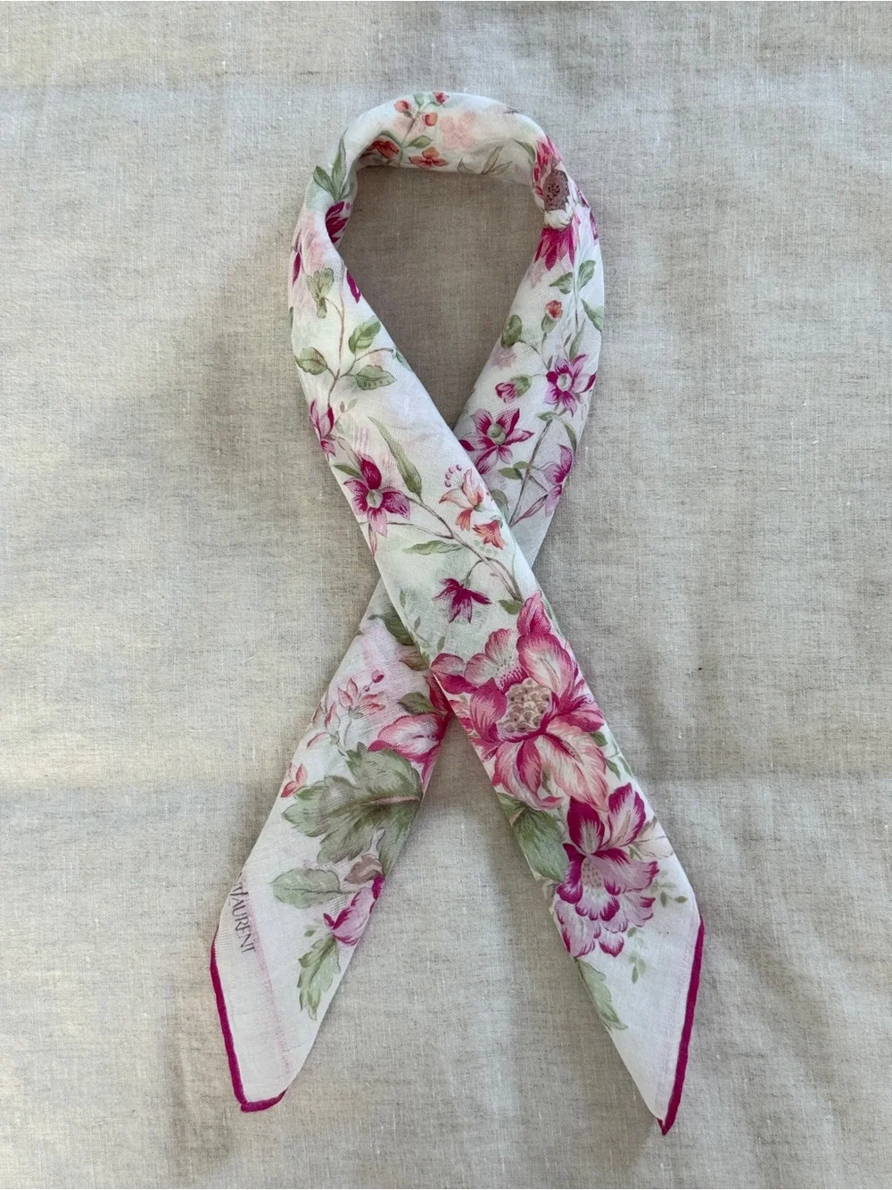 Vintage YSL Romantic Pink Floral Rose Cotton Bandana Scarf Made in Japan - Picture 7 of 9